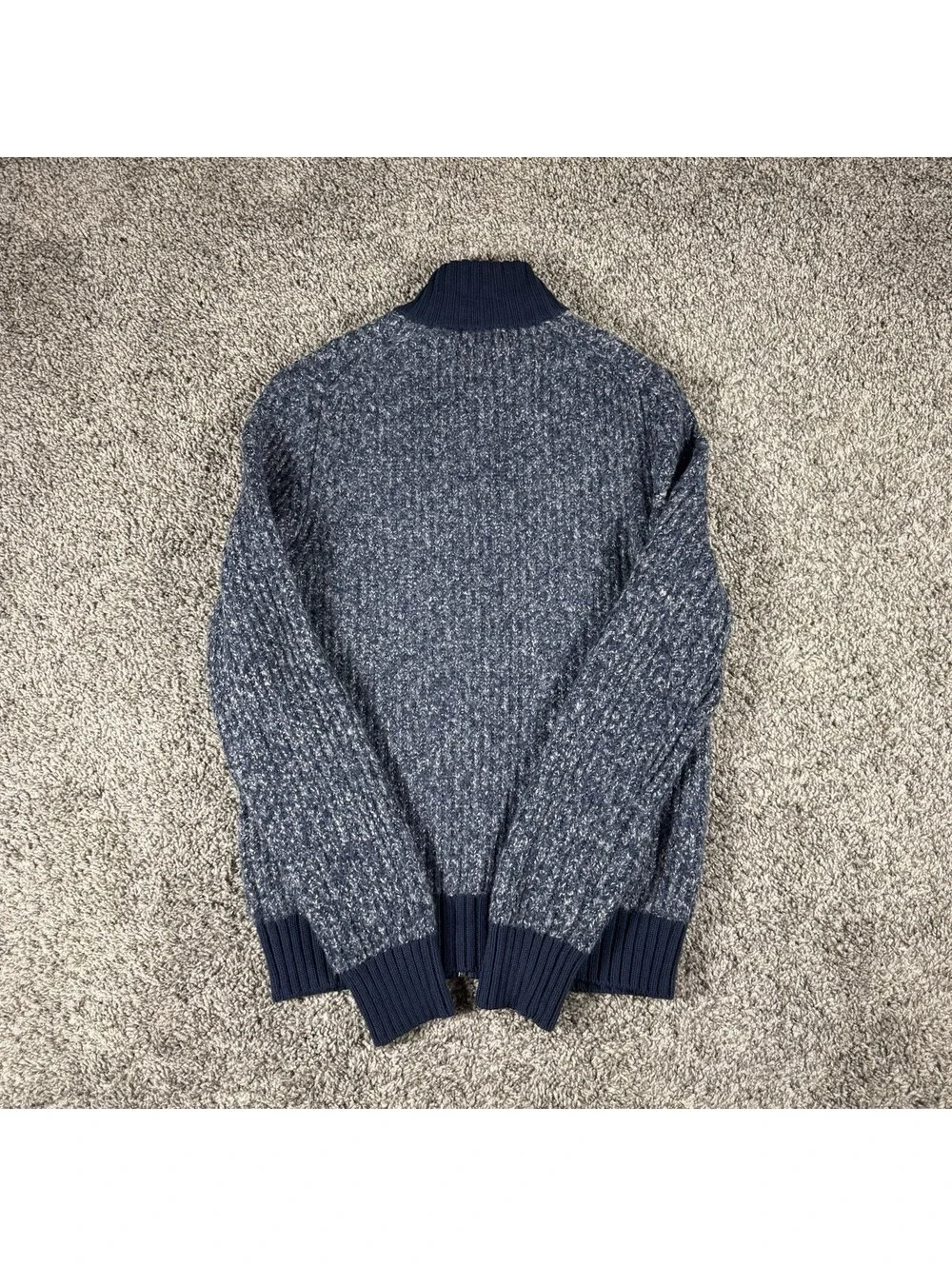 Banana Republic Sweater Mens Large Blue Cotton Blend Full Zip Mock Neck Knit